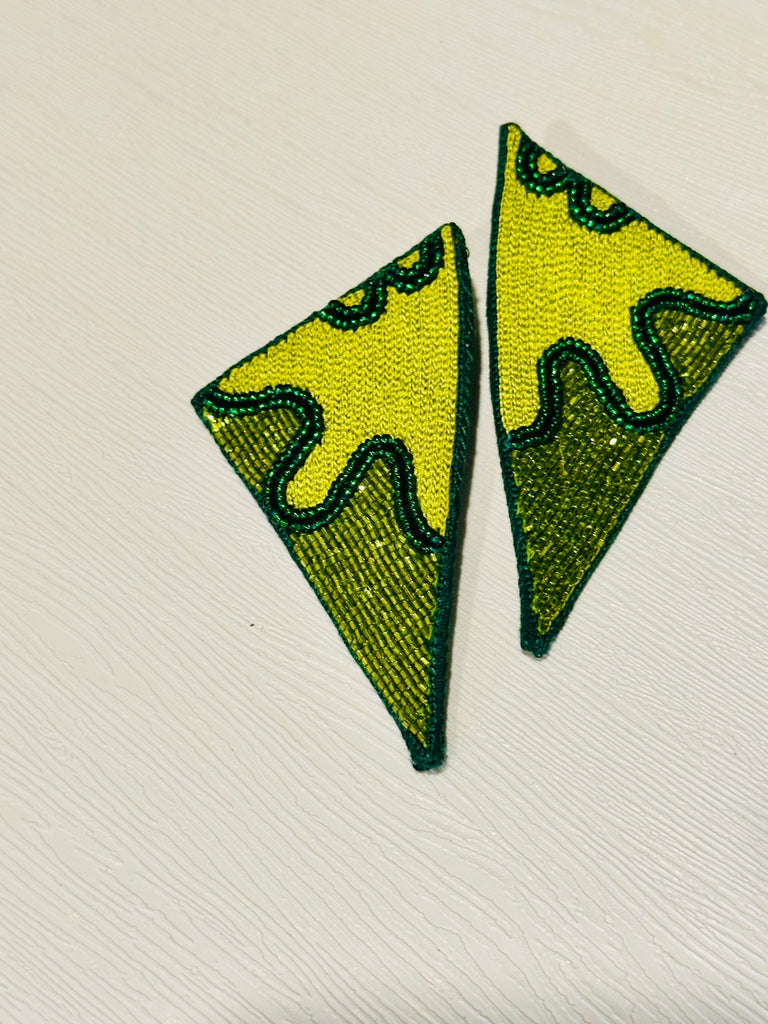 Green Bead & Thread Earrings