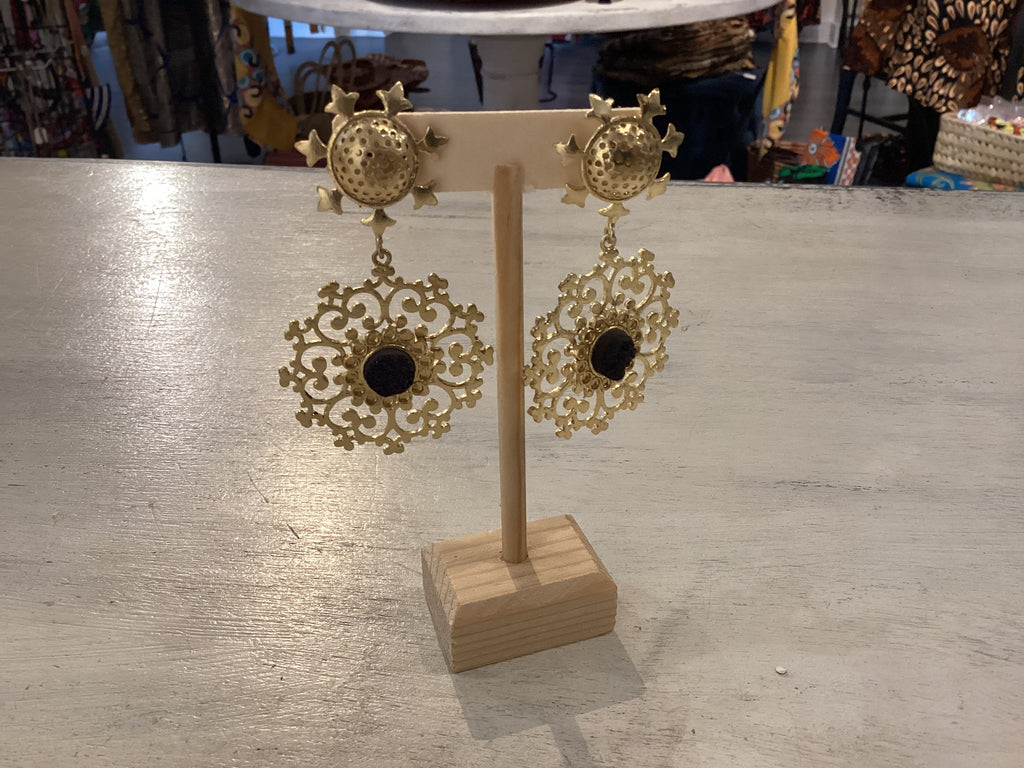 Blue Hibiscus Large Floral Circle Earrings