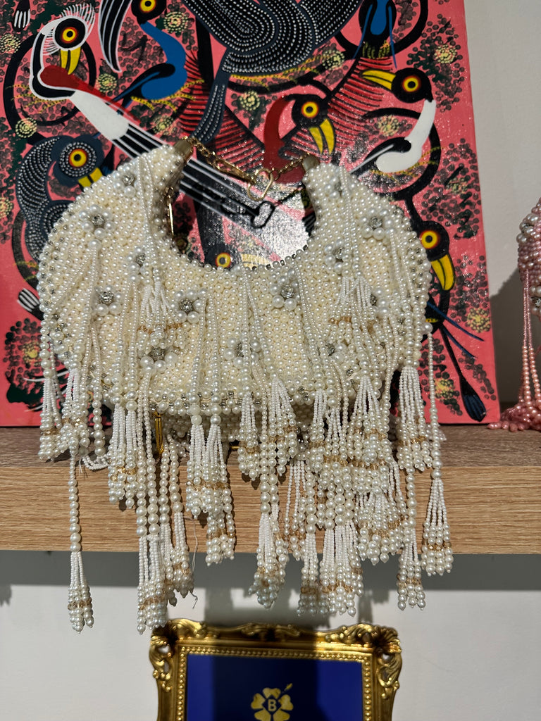 White pearl chandelier bag