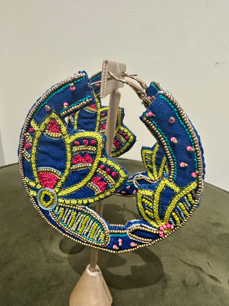 Bird Beaded Hoop Earrings