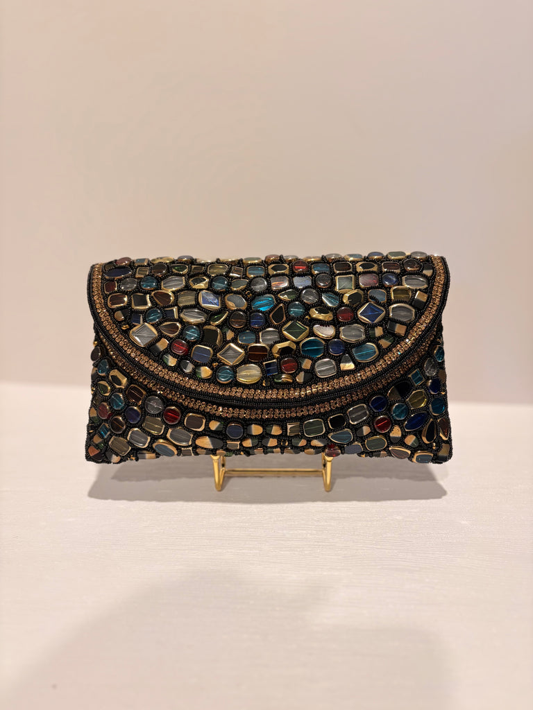 Black Mosaic Beaded Clutch Bag