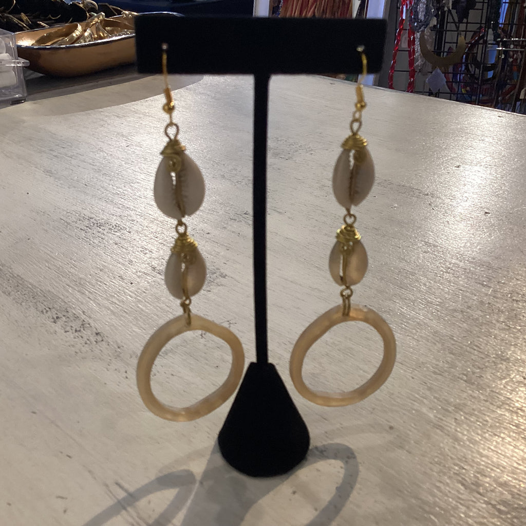 Cowrie Shell and Bone  Small Earrings 0034