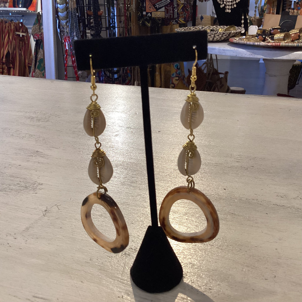 Cowrie Shell and Bone  Small Earrings 0034