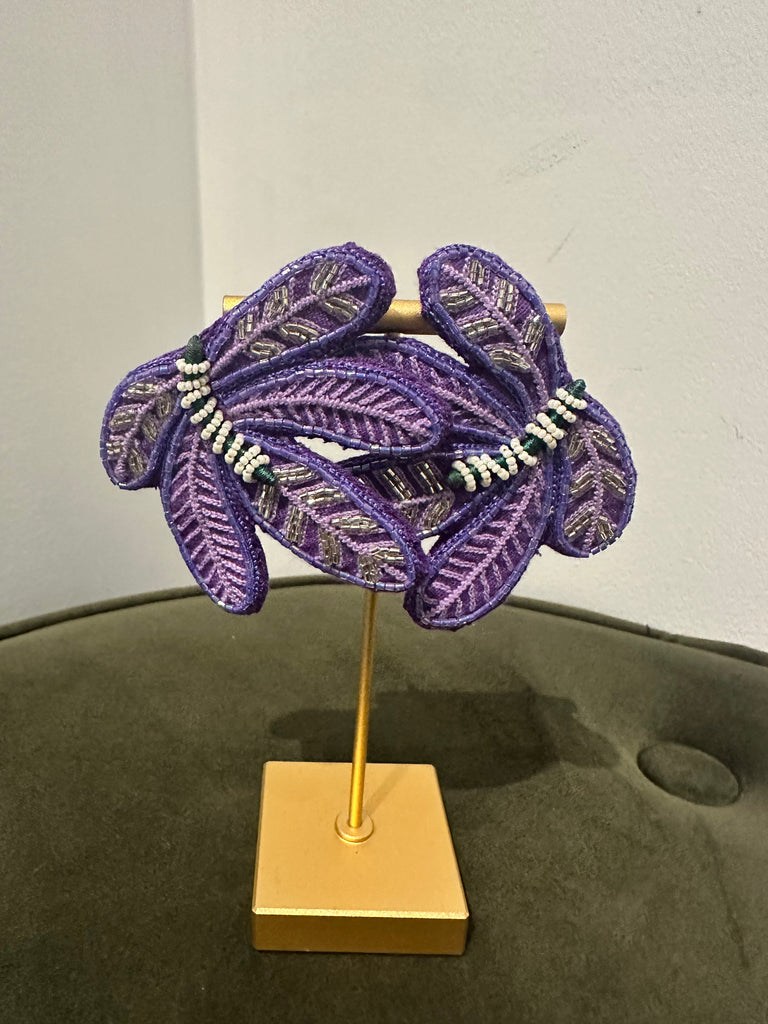 Purple Beaded Flower Earrings