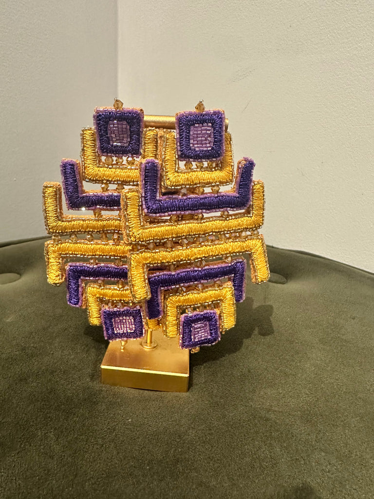 Purple & Gold Bead Thread Earrings