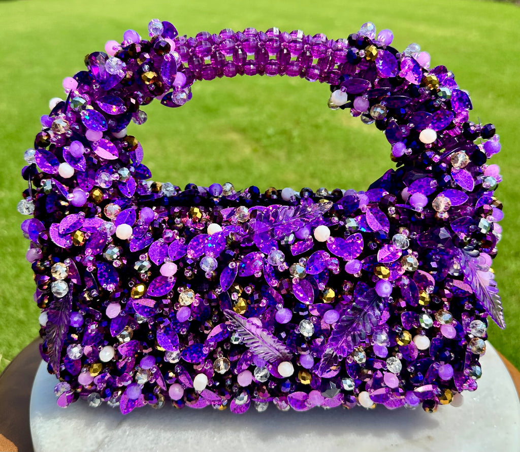 Purple Leaf Beaded Bag