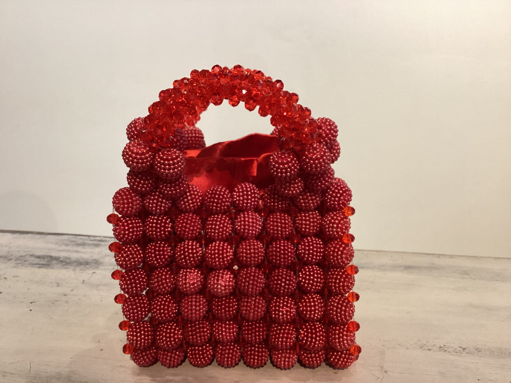 Blue Hibiscus Bubble Bead Red Bag