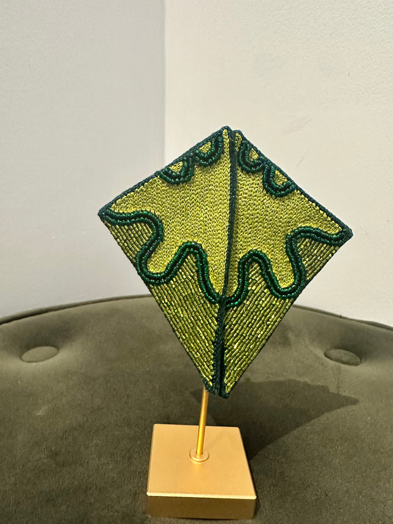 Green Bead & Thread Earrings