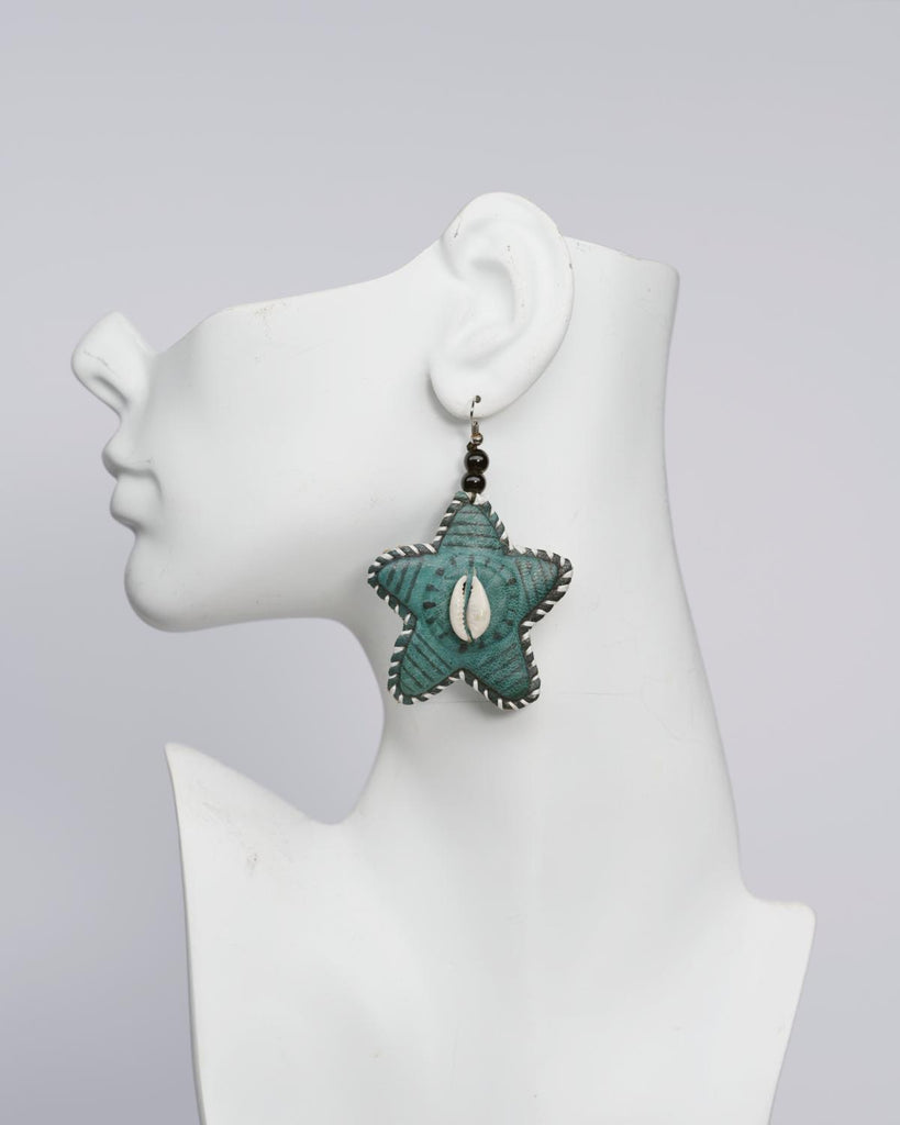 Blue Stars Leather Earrings