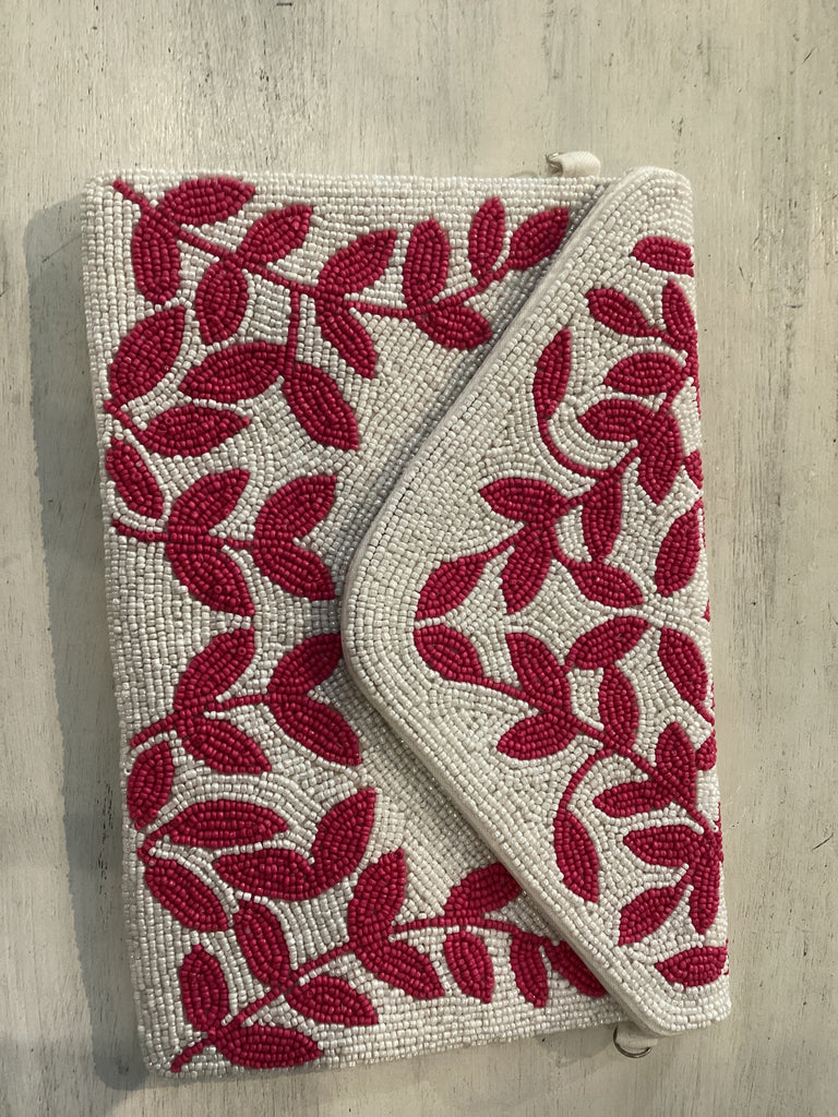 Pink & White Beaded Clutch