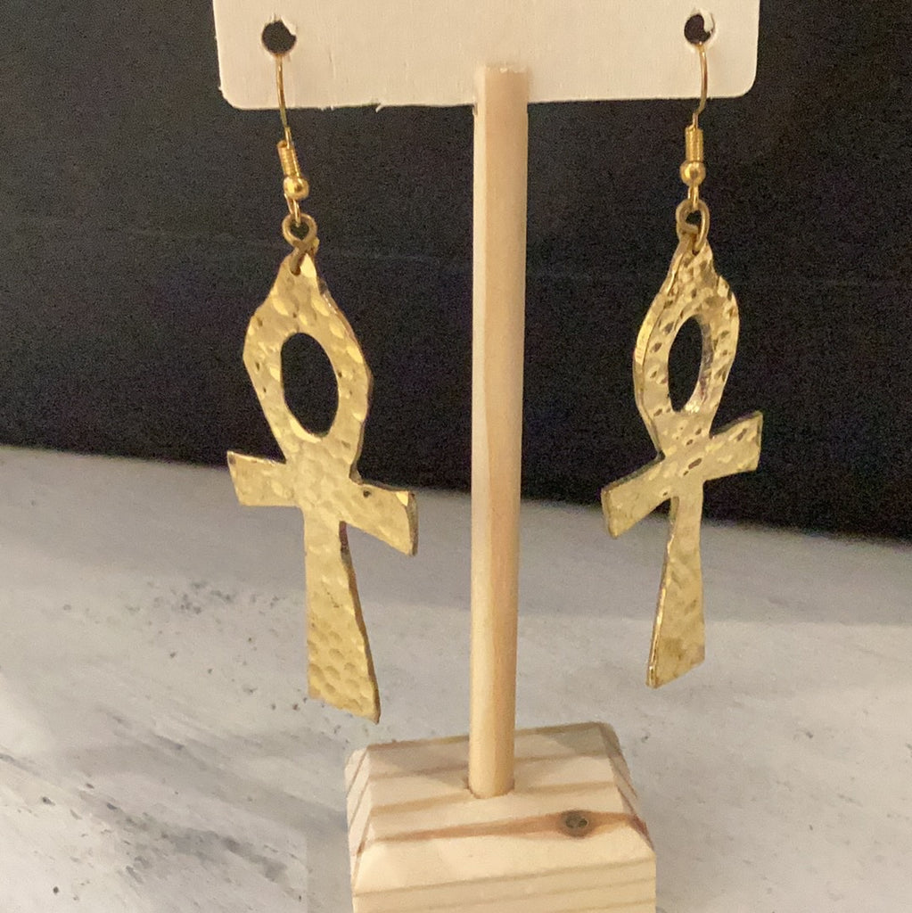 Hammered Brass Ankh Earrings