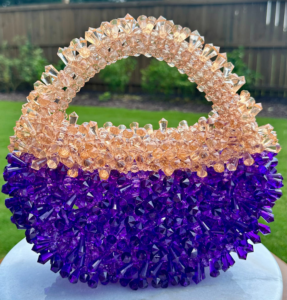 Purple & Gold Beaded Hobo Bag