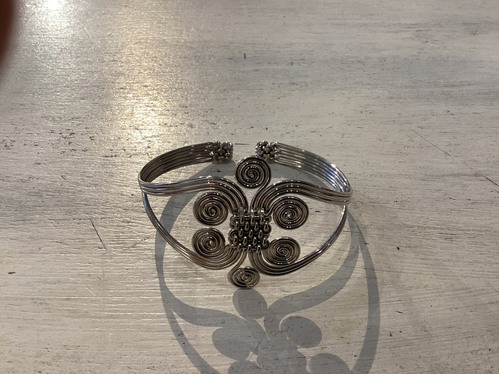 Silver Bangle with Beaded Design