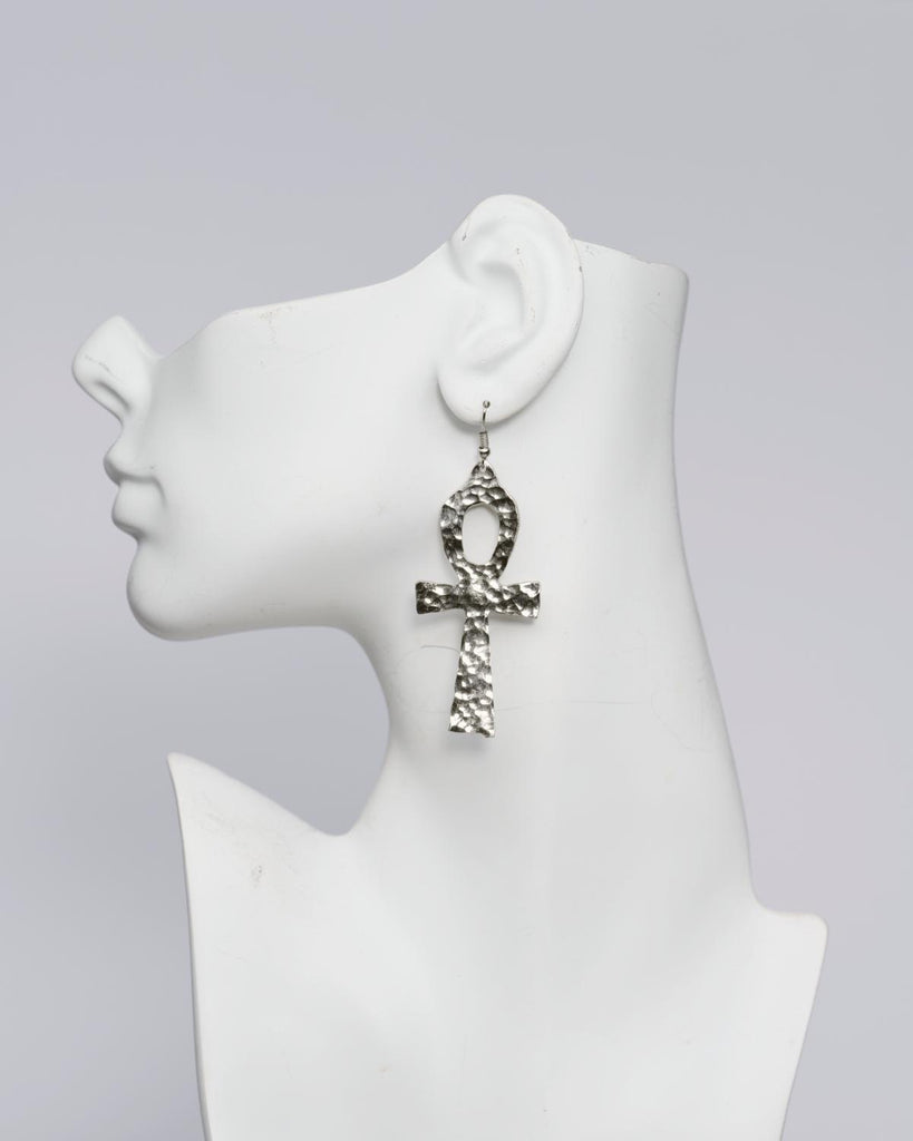 Hammered Brass Ankh Earrings