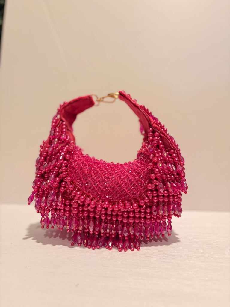Pink Beaded Hobo Bag