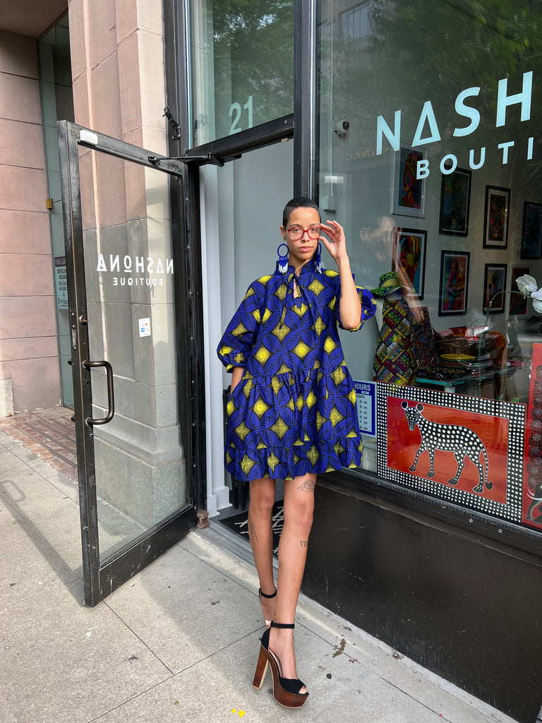 Blue & Yellow Mini Dress