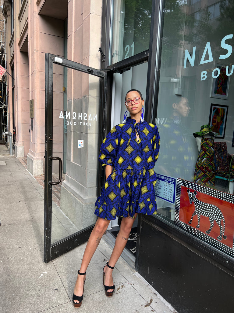 Blue & Yellow Mini Dress