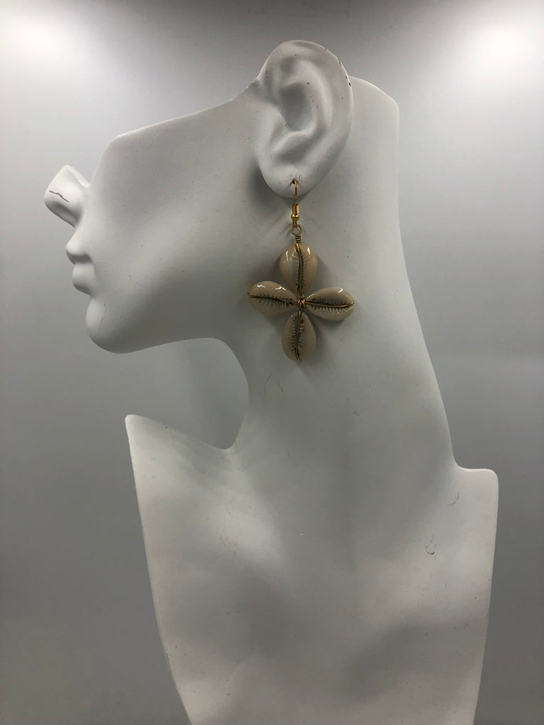Dangling Cowrie Cross Earrings