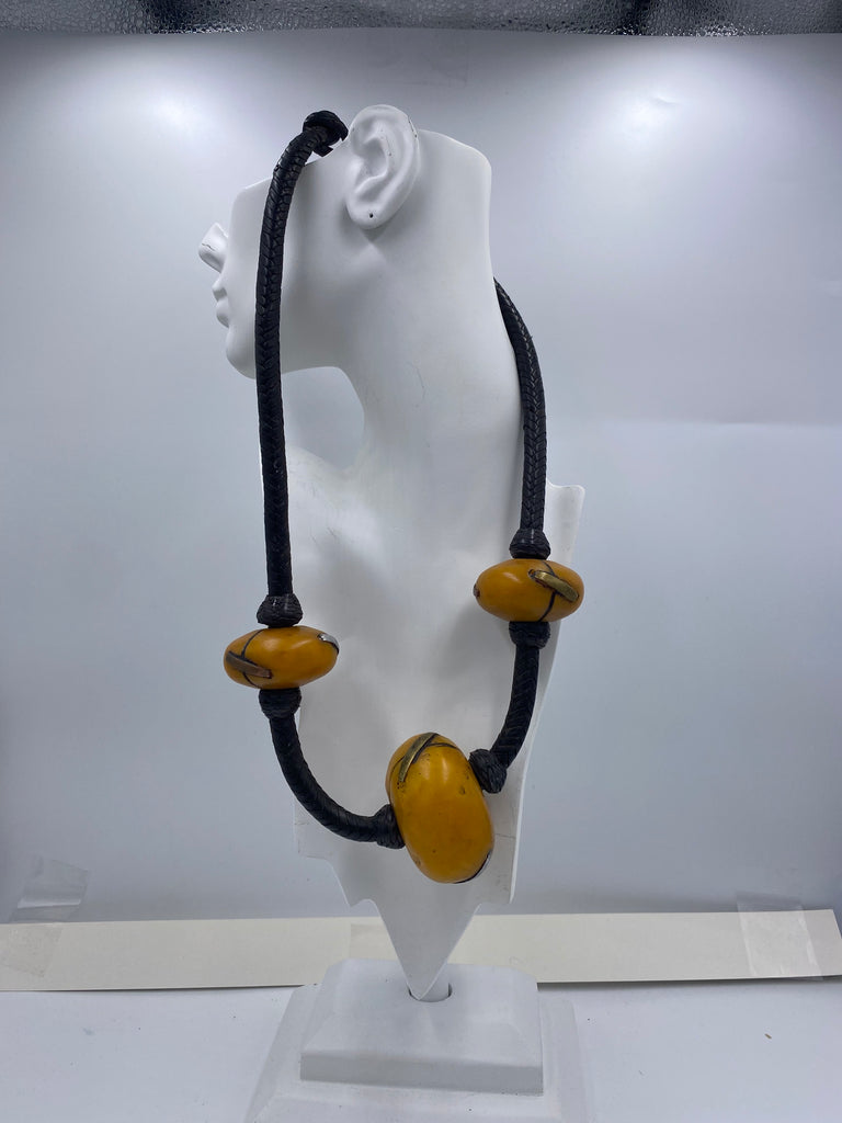 Long Leather Amber Necklace