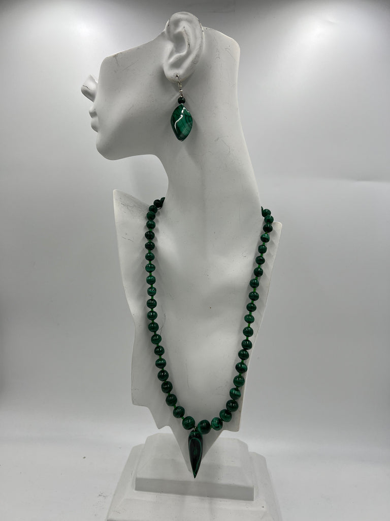 Drop Malachite Necklace & Earrings Set
