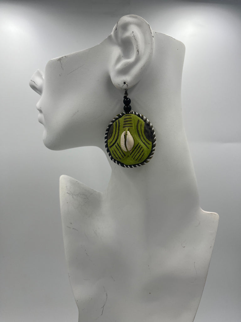 Lime Small Circle Leather Earrings