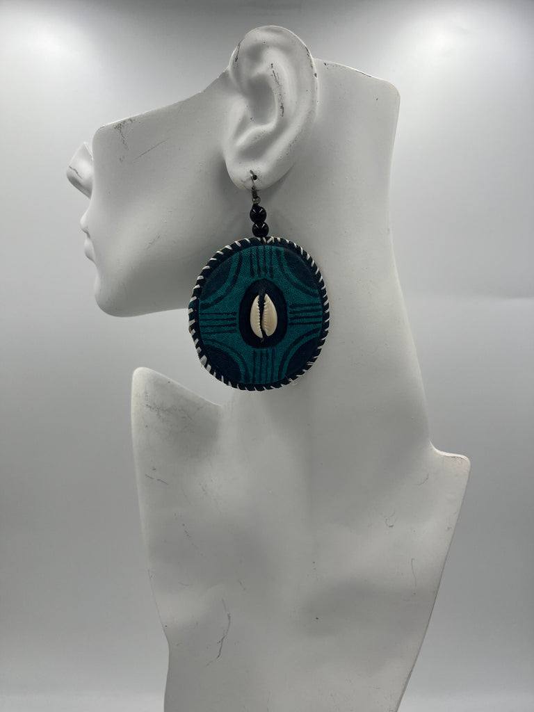 Blue Leather Circle Earrings